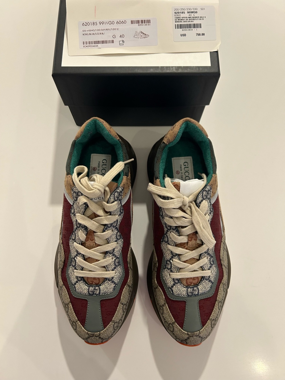 Gucci Multicolor GG Canvas and Suede Sneakers with Teal Lining